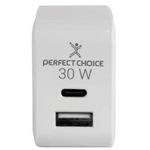 85284 - Adaptador de Corriente Perfect Choice 30W Carga Rápida Puertos USB C+A Blanco