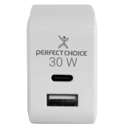 85284 - Adaptador de Corriente Perfect Choice 30W Carga Rápida Puertos USB C+A Blanco