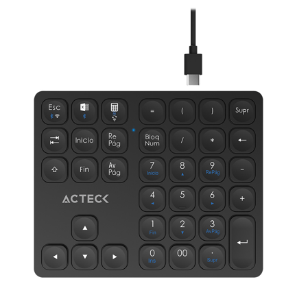 88335 - Teclado Numérico Acteck Multidispositivo Inspire Pad Pro TN480  / 2 4 MHz + 2 modos BT  Recargable / Advanced Negro
