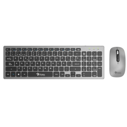 88688 - Kit Teclado y Mouse Inalámbrico Stylos Recargable 2 en 1 Gris Teclado 96% Membrana 96 Teclas Conexión USB