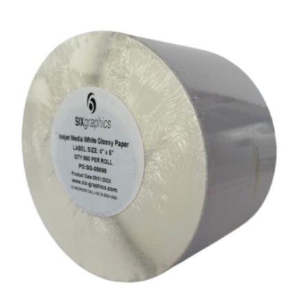 85381 - Papel Six Graphics Blanco Brillante Adhesivo Acrilico Respaldo 4x6" Core 3 960 Etiquetas por Rollo