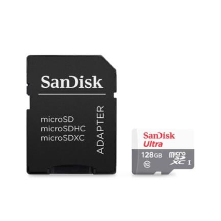 89176 - Memoria Micro SD SanDisk Ultra 128GB Micro SDXC UHS-I Clase 10 C/Adaptador Color Gris Blanco SDSQUNR-128G-GN3MA