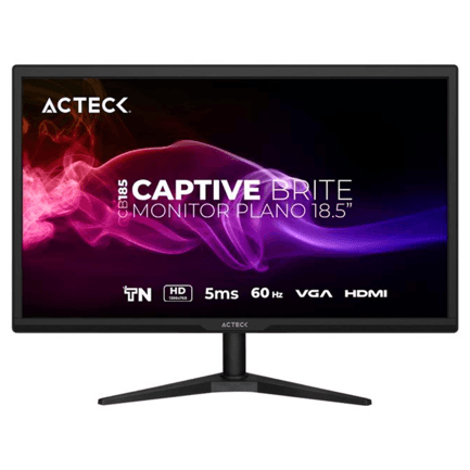89645 - Monitor Acteck Plano 18 5" TN Captive Brite CB185 /HD/60Hz/5ms/Low-blue light/1xVGA+1xHDMI 1 4/VESA75mm/Essential Negro