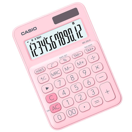 86378 - Calculadora de Escritorio Casio MS-20UC de 12 digitos rosa calculo de impuestos y tiempo doble alimentacion