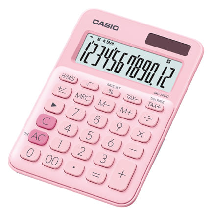 86377 - Calculadora de Escritorio Casio MS-20UC de 12 digitos rosa calculo de impuestos y tiempo doble alimentacion