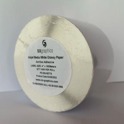 85382 - Papel Six Graphics Blanco Brillante Adhesivo Acrilico Respaldo 4x100Metros Largo Core 3