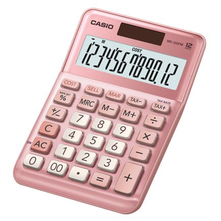 86371 - Calculadora de Escritorio Casio MS-120FM-PK de 12 digitos rosa metalico costo venta y margen doble alimentacion