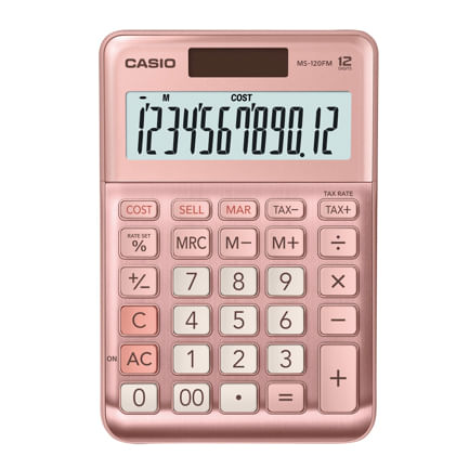 86370 - Calculadora de Escritorio Casio MS-120FM-PK de 12 digitos rosa metalico costo venta y margen doble alimentacion