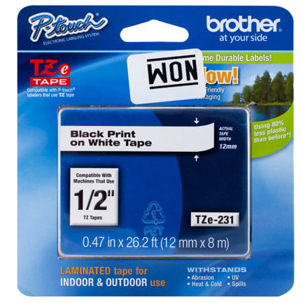 87134 - Cinta Brother TZeS231G Laminada Súper Adhesiva Texto Negro