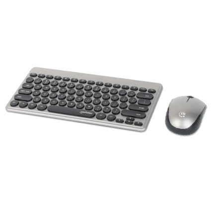 86326 - Teclado y Mouse Manhattan Optico Inalambrico Negro y Plata Mini Combo