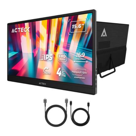 86417 - Monitor Acteck 15 6" Portatil Plano IPS LP15Y FHD 60Hz MiniHDMI Base Ajustable Elite Negro