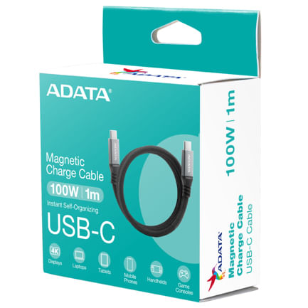 87324 - Cable Magnético Adata Usb-C Adopta El Usb 3 2 Gen2 Estandar Velocidad De Transferencia De Datos De 10 Gbps Color Negro
