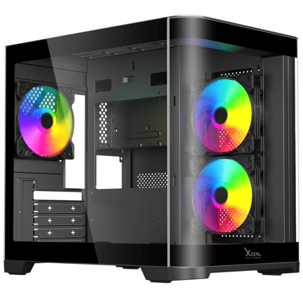 87815 - Gabinete Curvo Xzeal M-ATX/ITX 2x USB 2 0 + 1x USB 3 0 + 3 5 mm + 3 Ventiladores RGB Negro