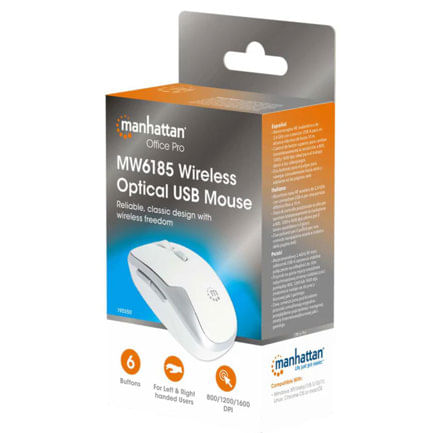 86522 - Mouse Optico Inalambrico Manhattan 6 botones Diestro 2 4G Blanco