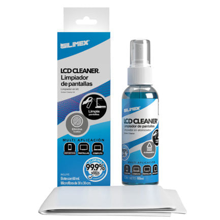 87154 - Kit Limpieza Pantallas Silimex LCD Cleaner 60 ml Con Toalla Microfibra Blanca 30x30 cm