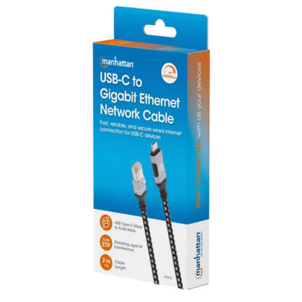 86891 - Cable USB-C Manhattan V3 2 a RJ45 2M 5 Gbps Cat6 1 Gbps