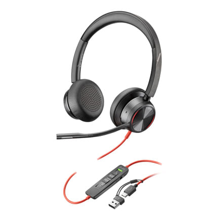 87034 - Poly Auriculares estéreo USB-C Blackwire 8225 + Adaptador USB-C/A