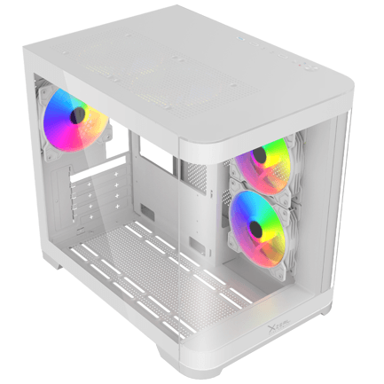 87817 - Gabinete Curvo Xzeal M-ATX/ITX 2x USB 2 0 + 1x USB 3 0 + 3 5 mm + 3  Ventiladores RGB Blanco