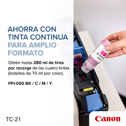 87371 - Plotter Canon imagePROGRAF TC-21 de 24" con Sistema Inyección de Tinta Continua