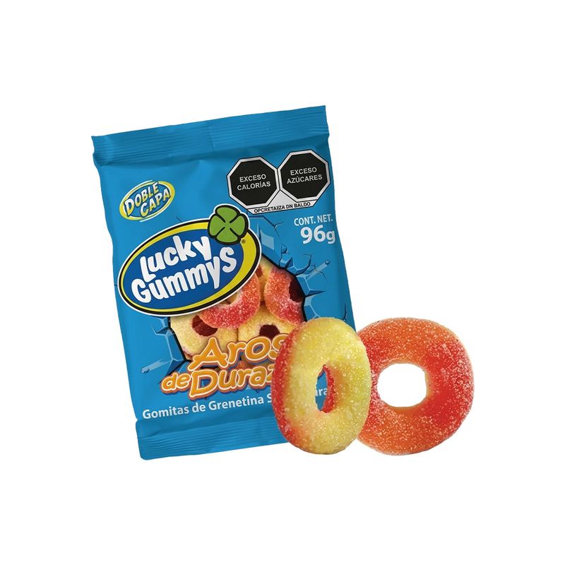 90596 - LUCKY GUMMYS AROS DE DURAZNO 96 GR