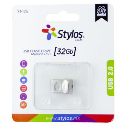 84728 - Memoria USB Stylos ST125 32GB Conexion Tipo A 2 0 Mini Metalica Plata