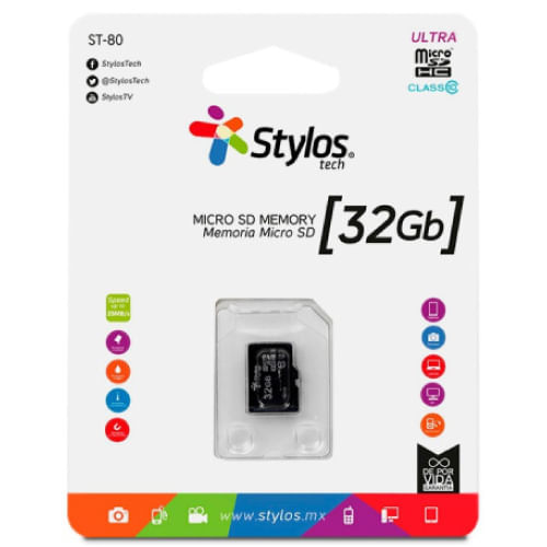 85766 - Memoria Stylos MicroSD 32GB Clase 10 sin adaptador Negro