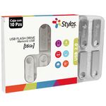 85760 - Kit 10 Memorias USB Stylos ST100 16GB Conexion Tipo A 2 0 Metalica Plata