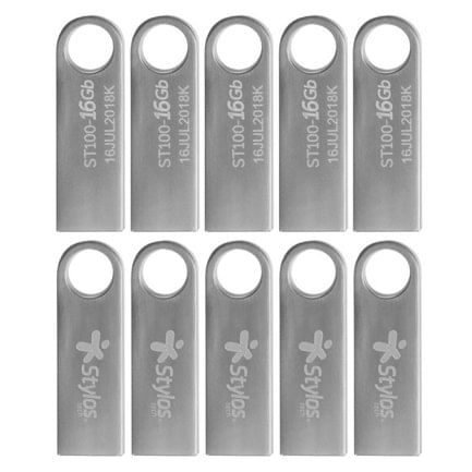 85761 - Kit 10 Memorias USB Stylos ST100 16GB Conexion Tipo A 2 0 Metalica Plata