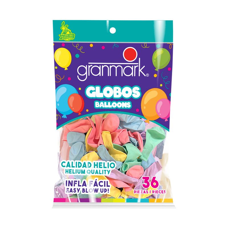 76980 - GLOBOS No 9 COLORES SURTIDOS PASTELES C/36 PZAS