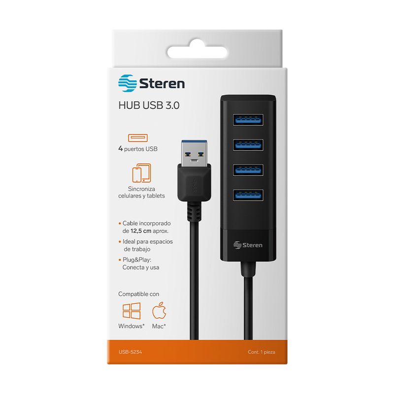 82491 - HUB USB-A 3 0 CON 4 PUERTOS USB-A, STEREN