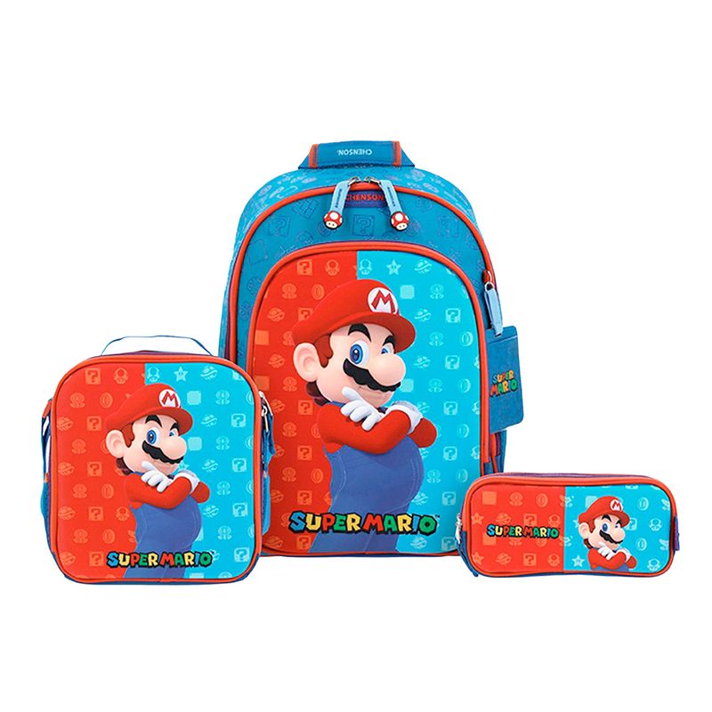90982 - SET MOCHILA GRANDE, LONCHERA Y LAPICERA MARIO BROS