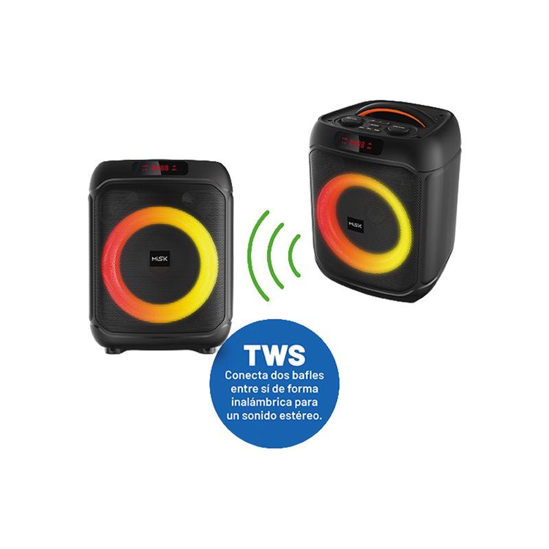 90569 - BOCINA BLUETOOTH 8" TWS LUCES, MICROFONO MISIK MB103, NEGRO