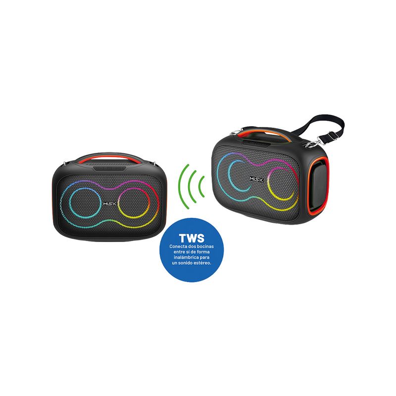90575 - BOCINA PORTATIL TWS CON LUZ LED Y REPRODUCTOR DE USB MISIK MS272, NEGRO