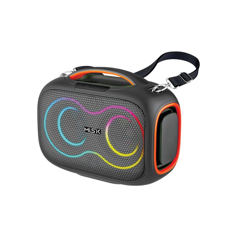90576 - BOCINA PORTATIL TWS CON LUZ LED Y REPRODUCTOR DE USB MISIK MS272, NEGRO