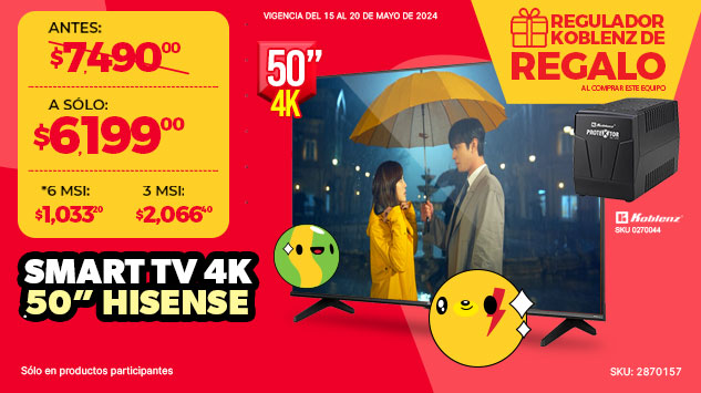 descuento pantalla smart TV 50" hisense hot sale