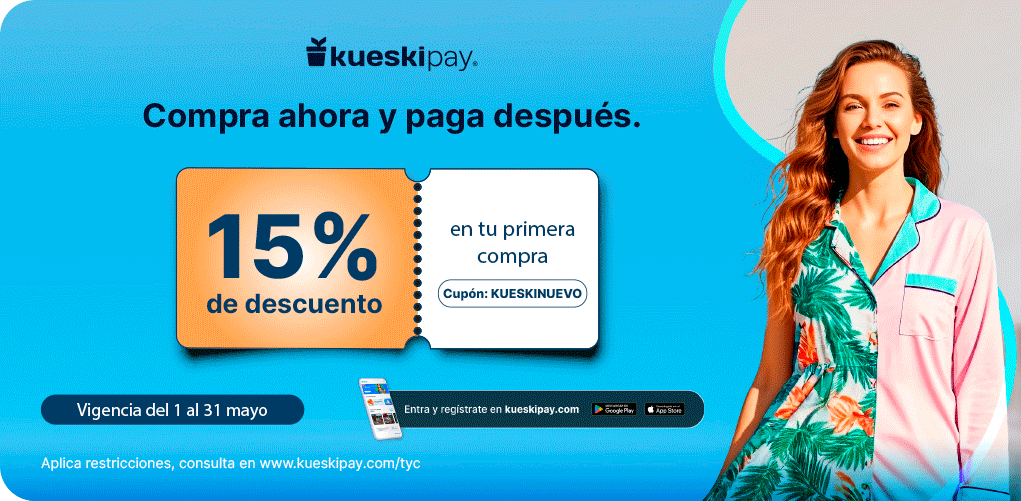 15 por ciento de descuento en tu primera compra con kueski pay