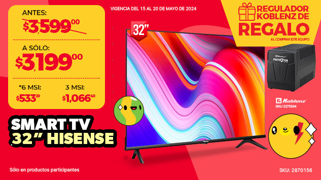 descuento pantalla smart TV 32" hisense hot sale